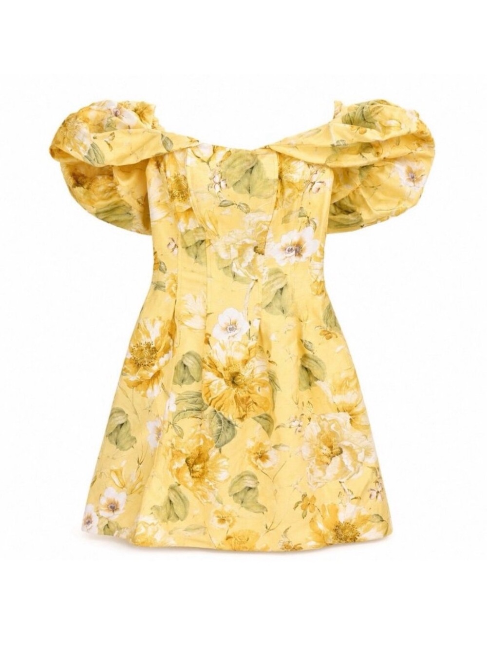 Ever New Yellow Floral Puff-Sleeve Mini Dress US12